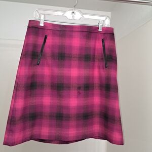Halogen Pink and Black Wool Plaid A-Line Skirt